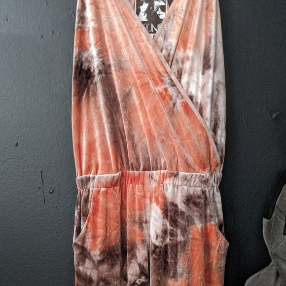 Young Fabulous Broke Lavender Rose Pink Velvet Tie Dye Jumpsuit XS - Picture 5 of 14